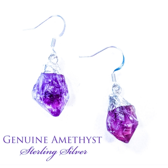 Svetlana Jewelry - 925 Sterling Silver & Genuine Raw Amethyst Earring